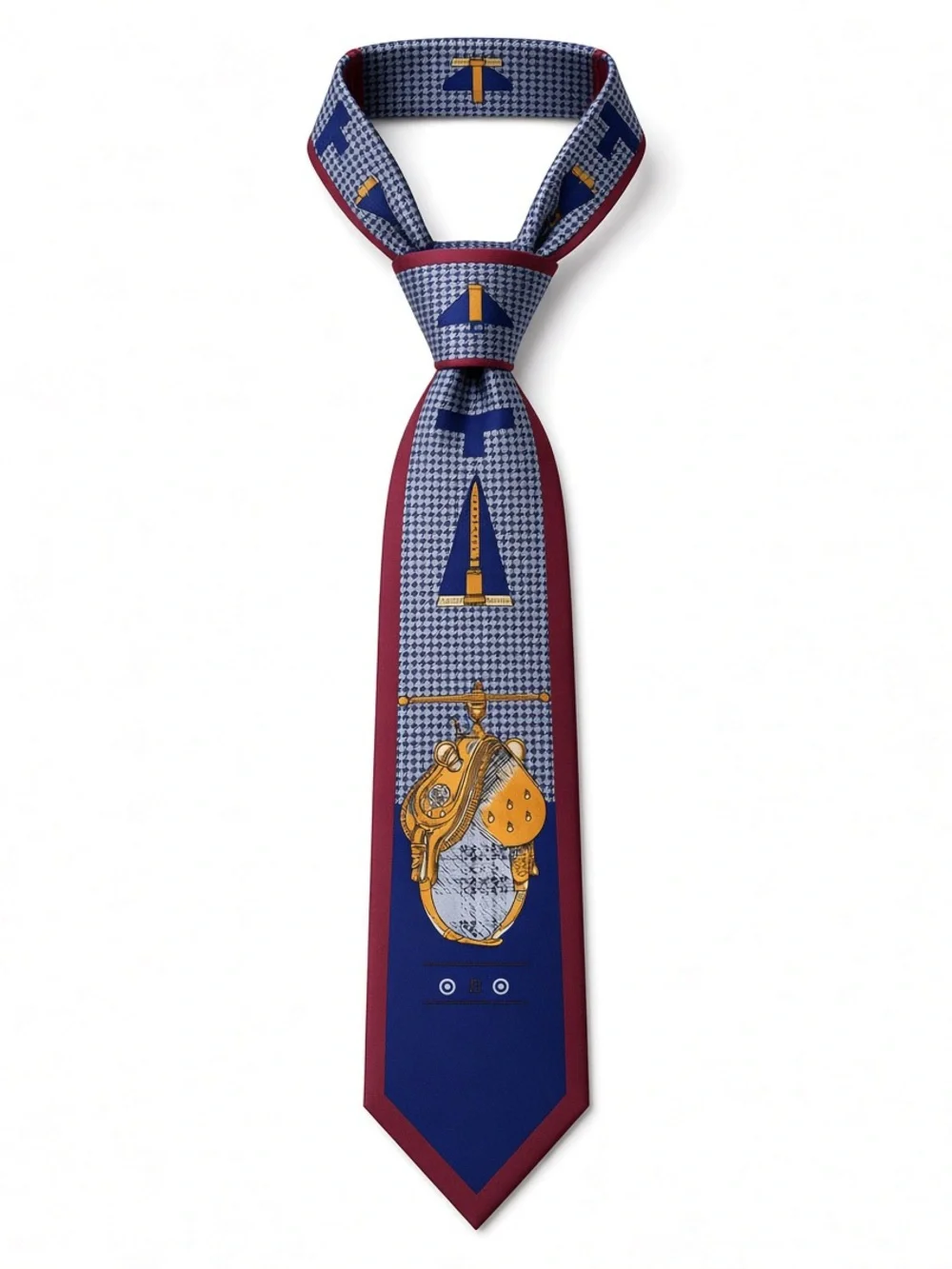 Equestrian Themed Printed Tie in Blue and Burgundy (Claudio Nucci)